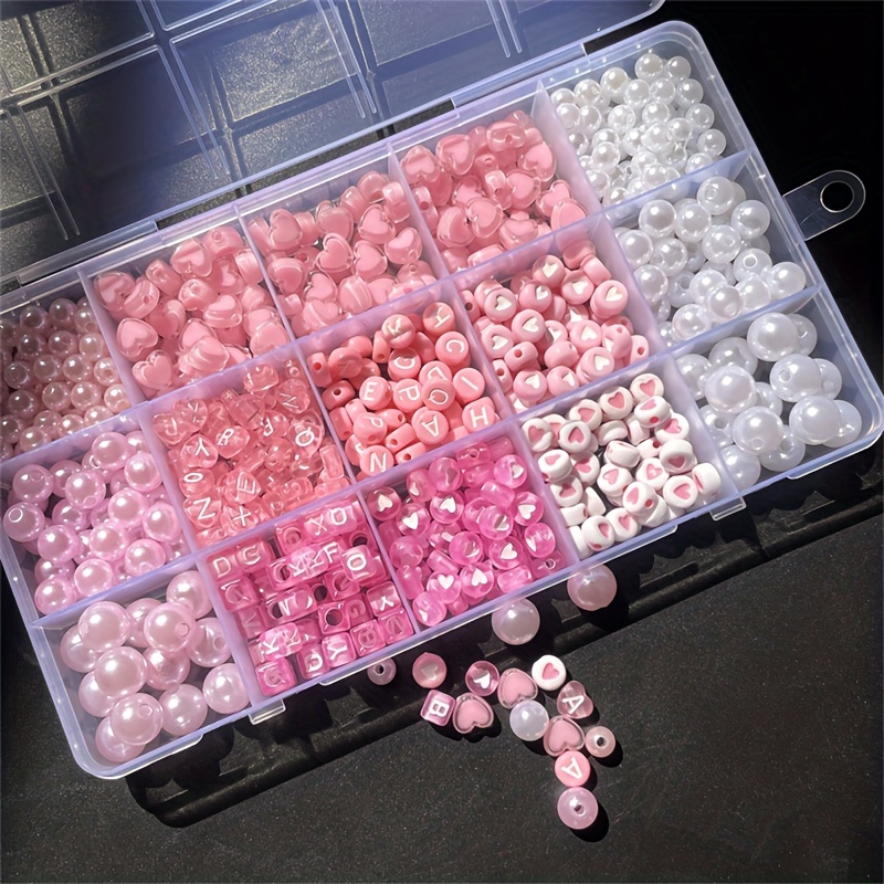 Jewelry Making Organizer Box - 10-delige roze alfabetdoos, acryl kralen, handgemaakte