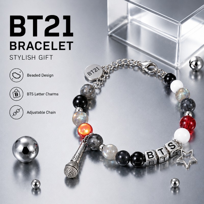 Jewelry Making Parts - BT21 Zwart Rode Kraal Armband, Fan
