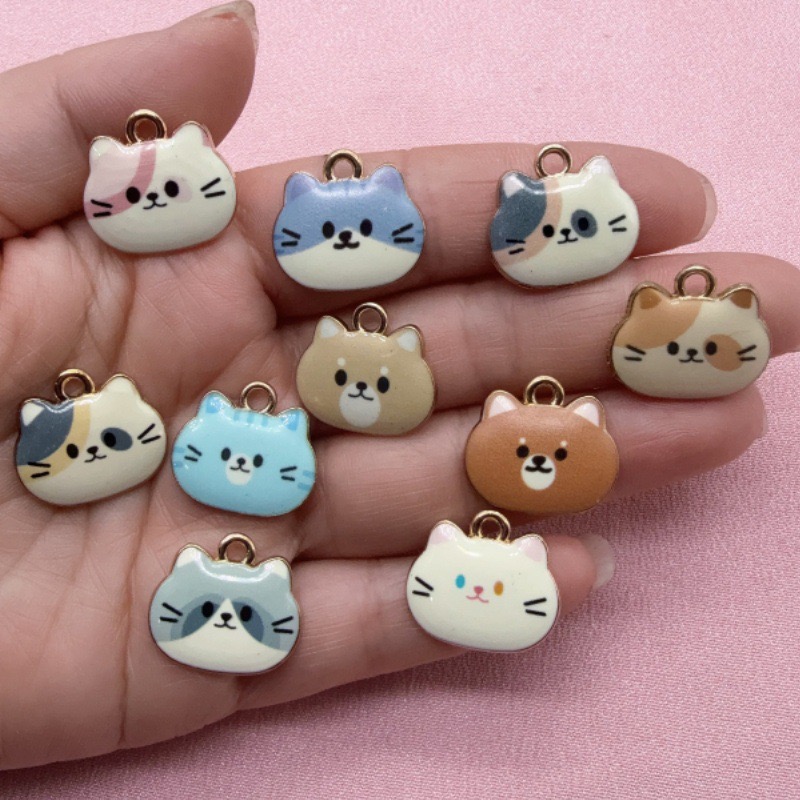 Jewelry Making Diy - 12 stuks bedrukte kattenkop legering druppelolie